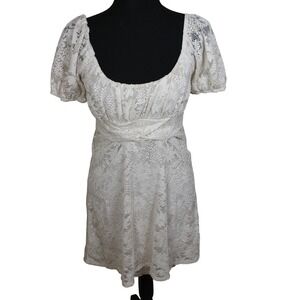 Altar'd  State Cream‎ Lace Dress Puff Sleeve Tie Waist Sweetheart Party Cocktail